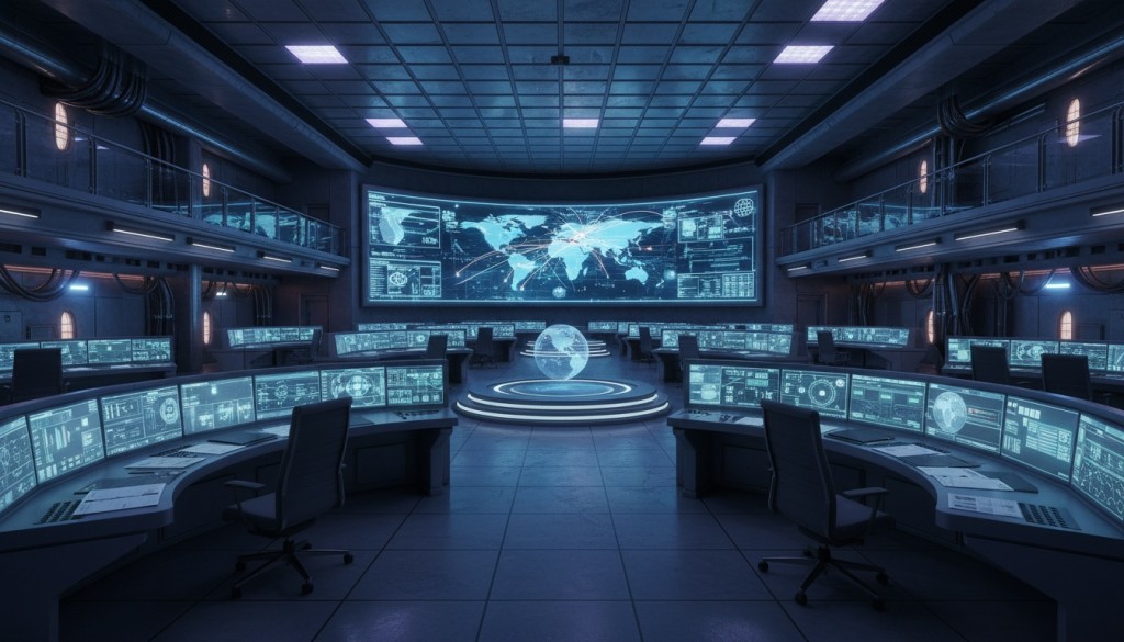 Graphic showing a satellite network experiencing signal interference and disruption in a contested operating environment.