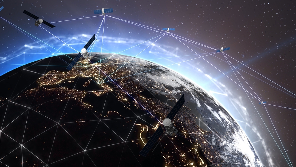 Illustration of satellites orbiting Earth with data links representing resilient space-based sensing and mission awareness.